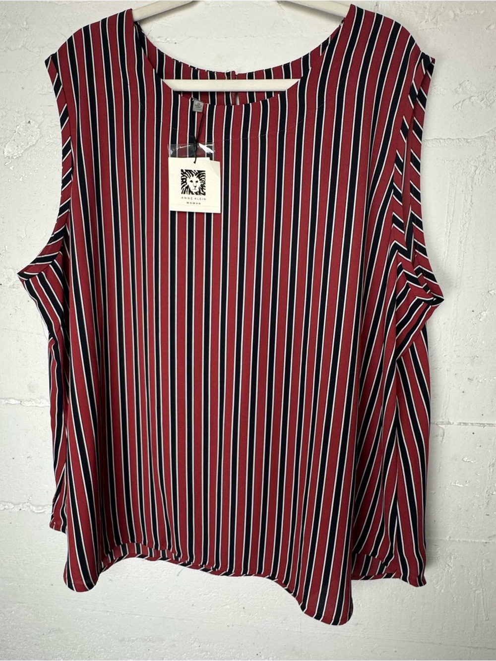 Anne Klein Sleeveless  Striped Shell Top Blouse Connamon  Black Size 3X office‎